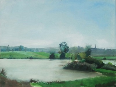 Oil Painting Hattem from the IJssel river